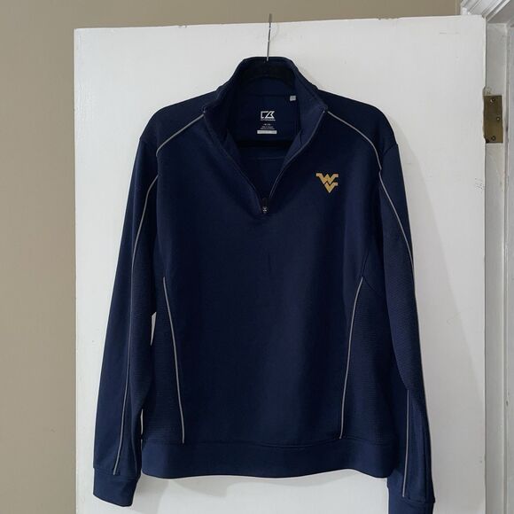 Cutter & Buck Mens West Virginia Mountaineers 1/4 Zip Pullover Navy Med EUC - Picture 2 of 11